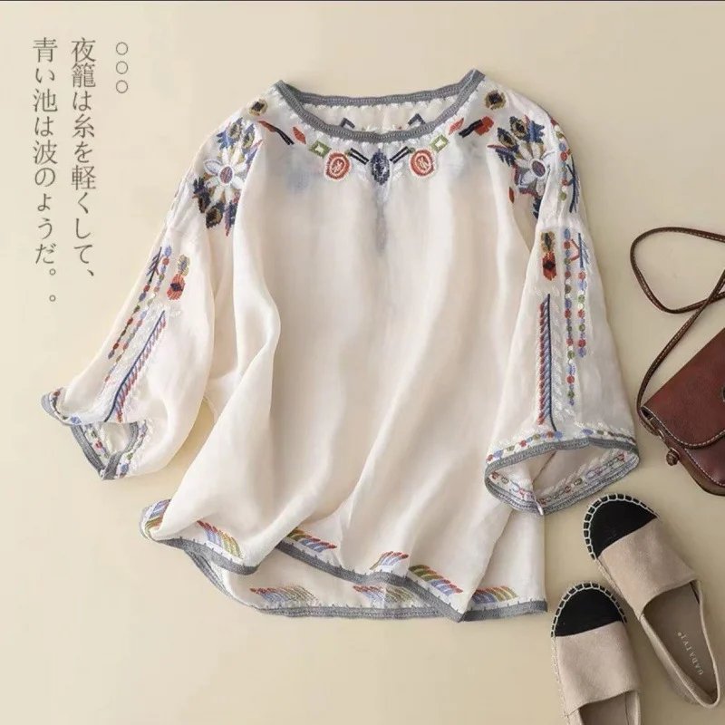 Boho Embroidered Summer Blouse