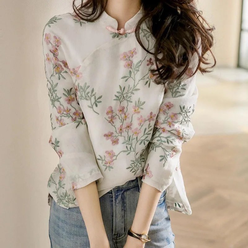 Floral Embroidered Linen Blouse