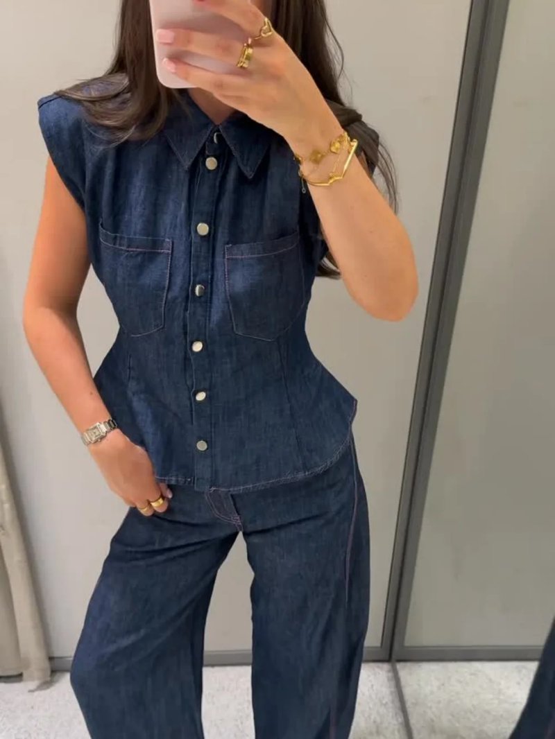 Y2K Denim Crop Top & Wide Leg Jeans