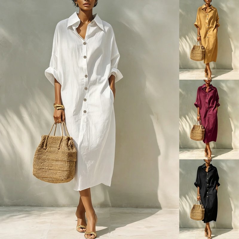 Chic Midi Shirt Dress with Pockets