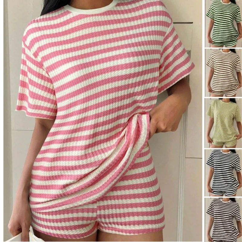 Striped Waffle Knit Lounge Set