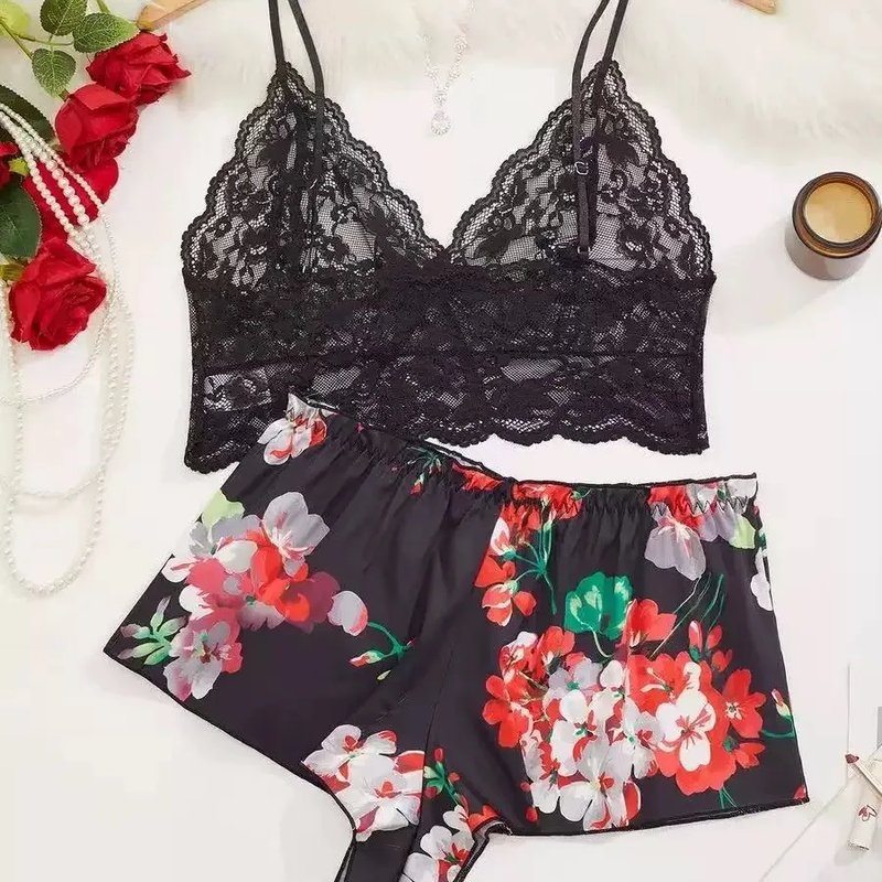 Floral Print Satin Pajama Set
