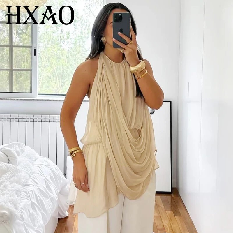 Asymmetrical Ruffled Halter Top