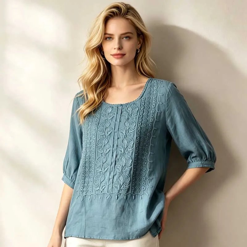 Elegant Floral Embroidery Blouse