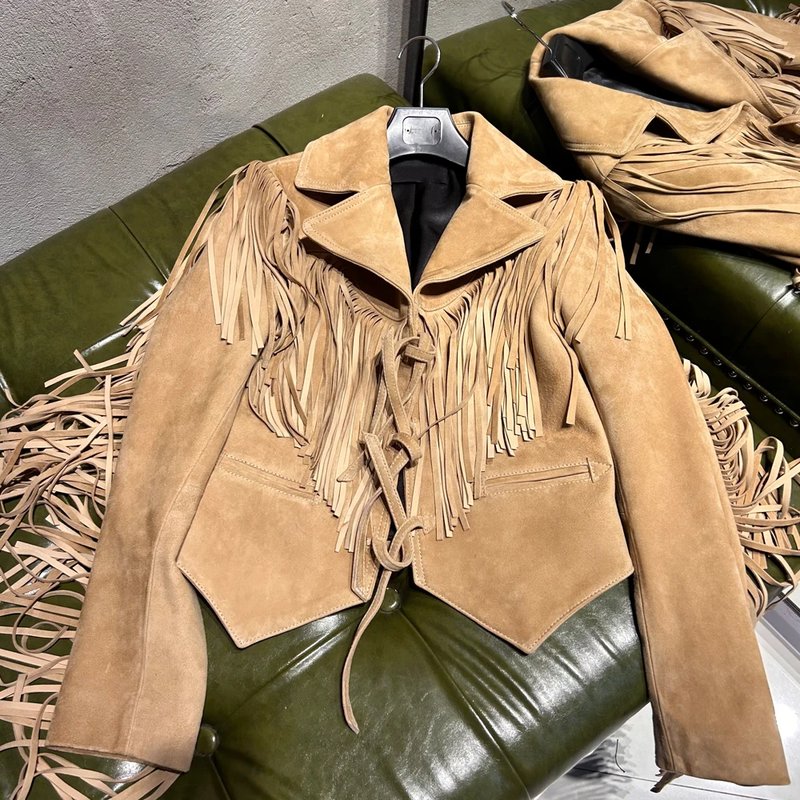 Stylish Fringe Sheepskin Moto Jacket