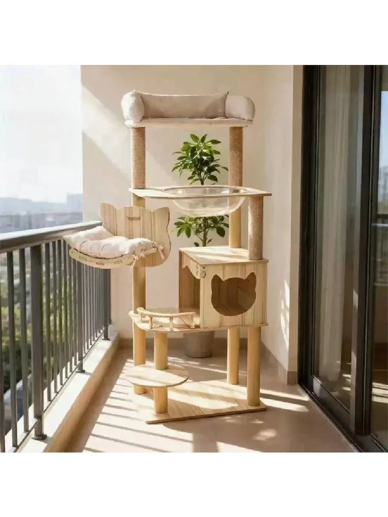 Elegant Wooden Cat Tree with Condo