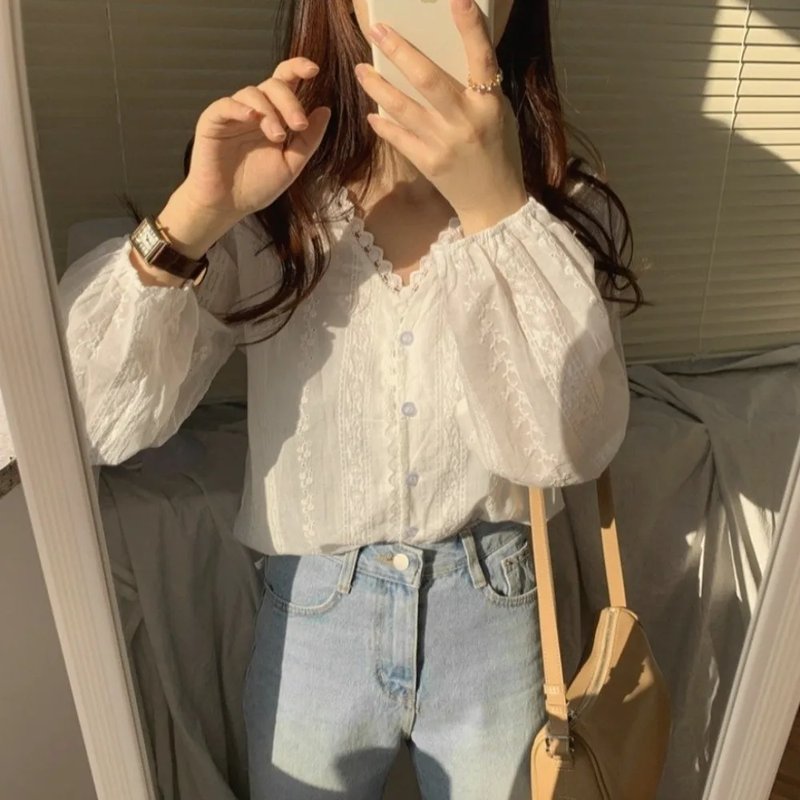 Elegant White Lace Trim Blouse