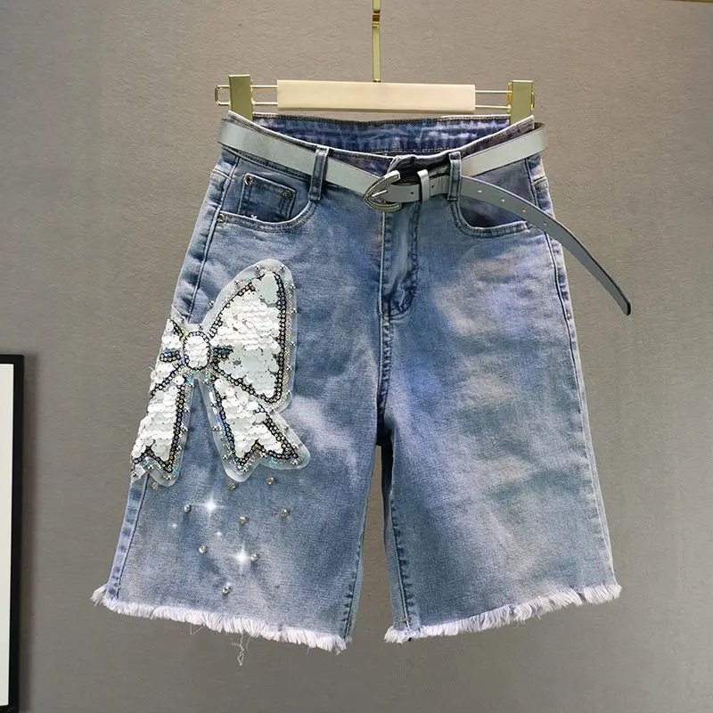 Stylish Beaded Denim Cropped Pants