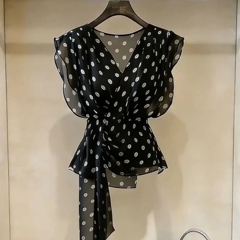 Elegant Polka Dot Chiffon Blouse
