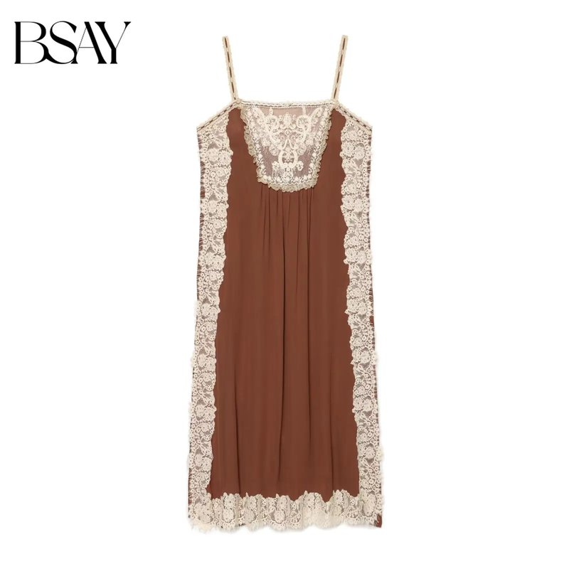 Vintage Lace Trim Midi Dress