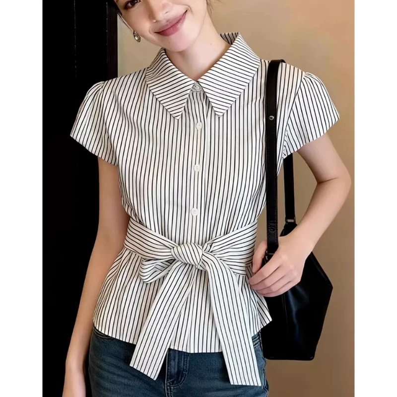 Elegant Striped Polo Shirt for Women