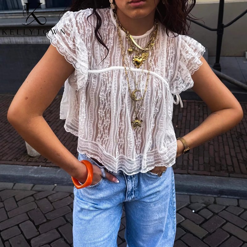 Chic Ruffled Lace Crop Top