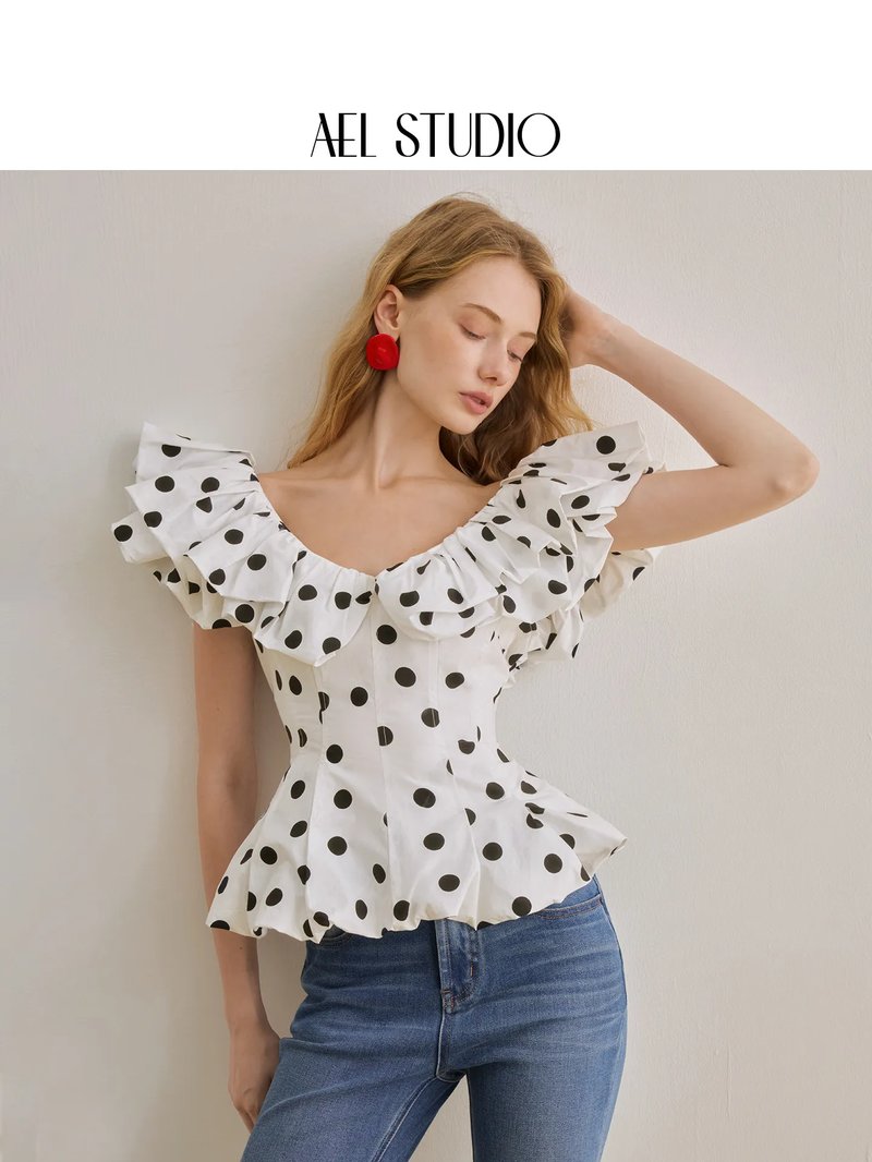 French Ruffle V-Neck Cotton Top