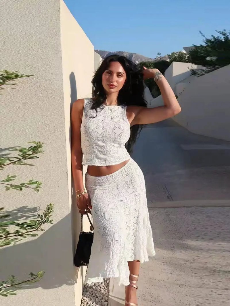 Chic Crochet Sleeveless Top & Skirt Set