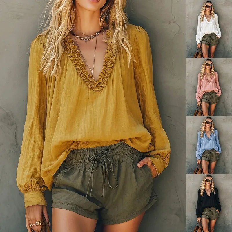 Chic Ruffle V-Neck Blouse
