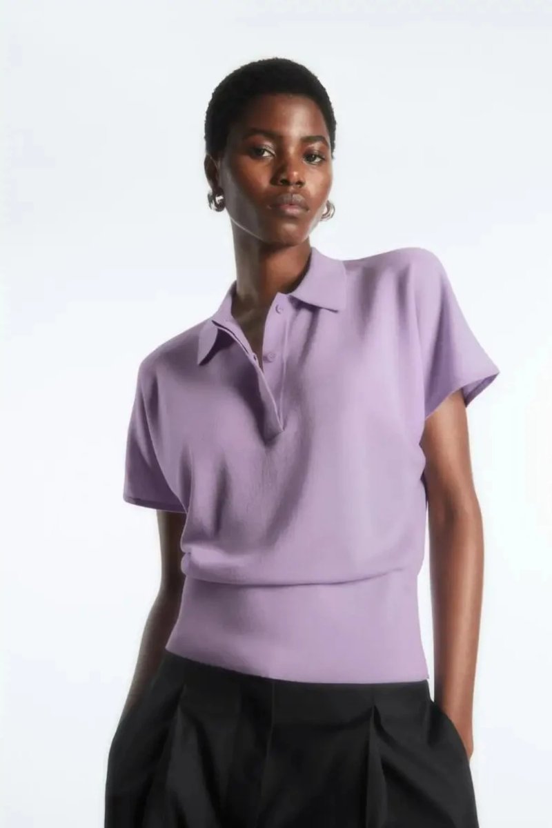 Casual Purple Batwing Sleeve Polo Shirt