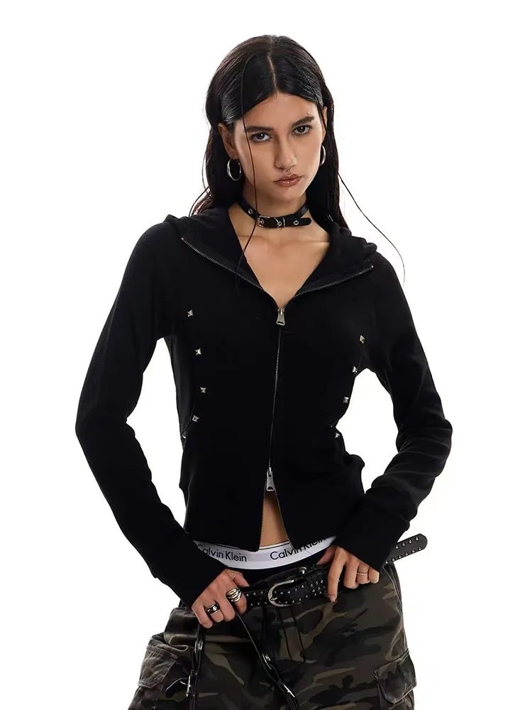 Vintage Y2K Rivet Hooded Jacket