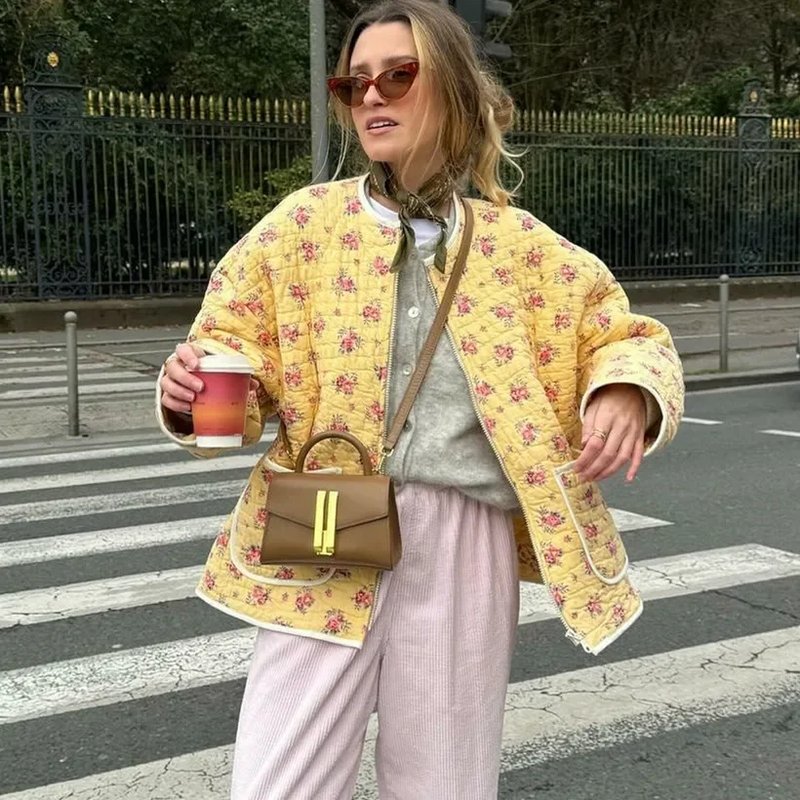 Vintage Floral Cropped Puffer Jacket