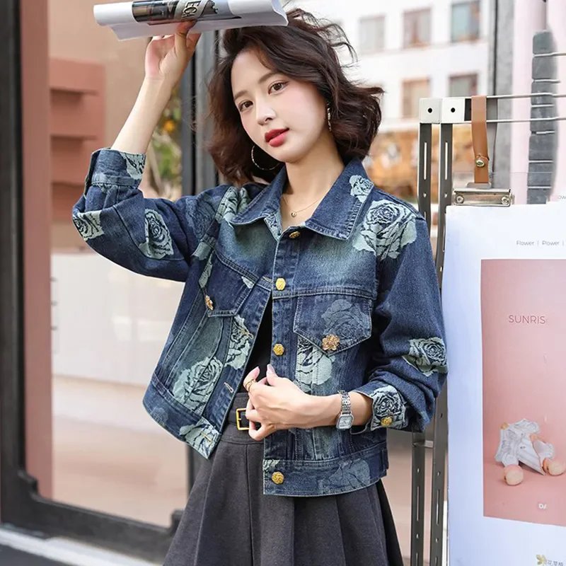 Vintage Floral Denim Jacket for Women