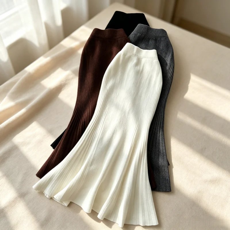 Chic Ribbed Knit Midi Skirt