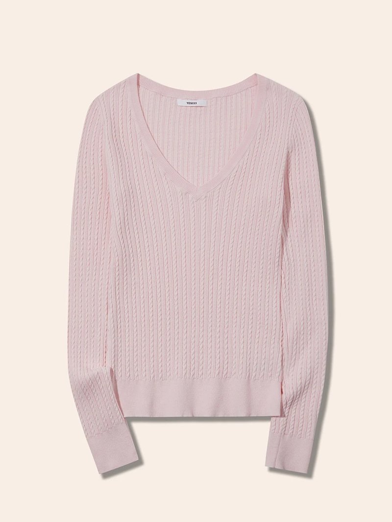 Chic V-Neck Cable Knit Sweater