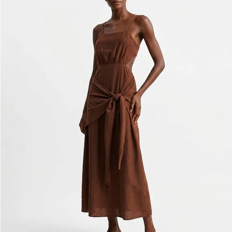 Elegant Backless Linen Party Dress
