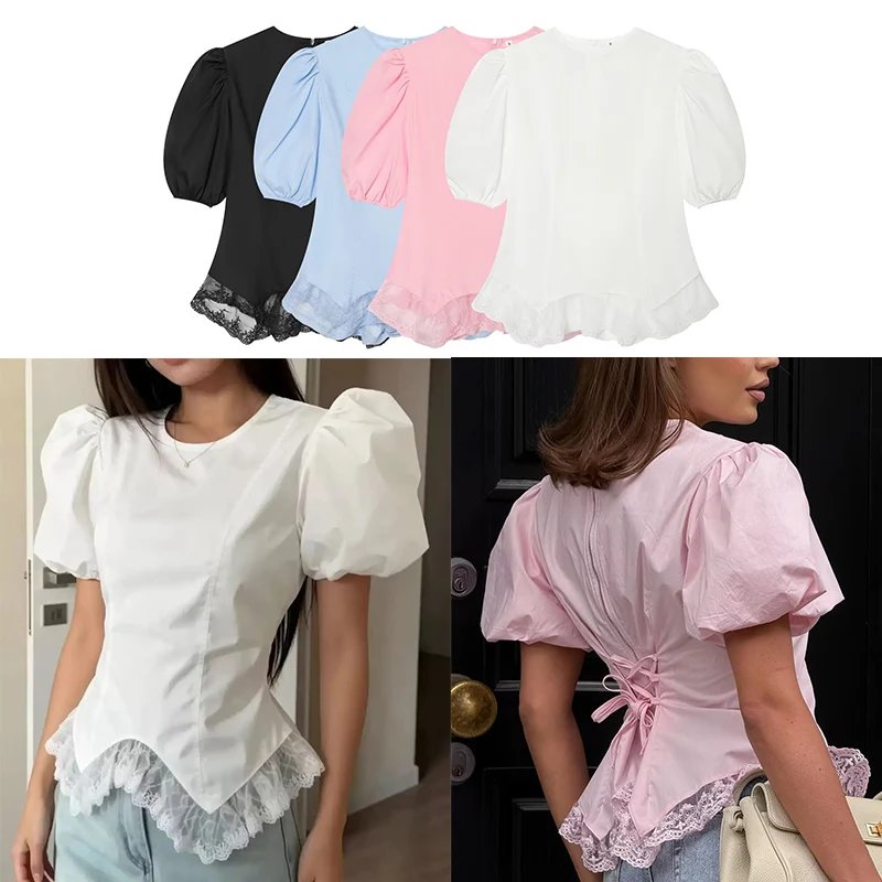 Chic Puff Sleeve Lace Blouse