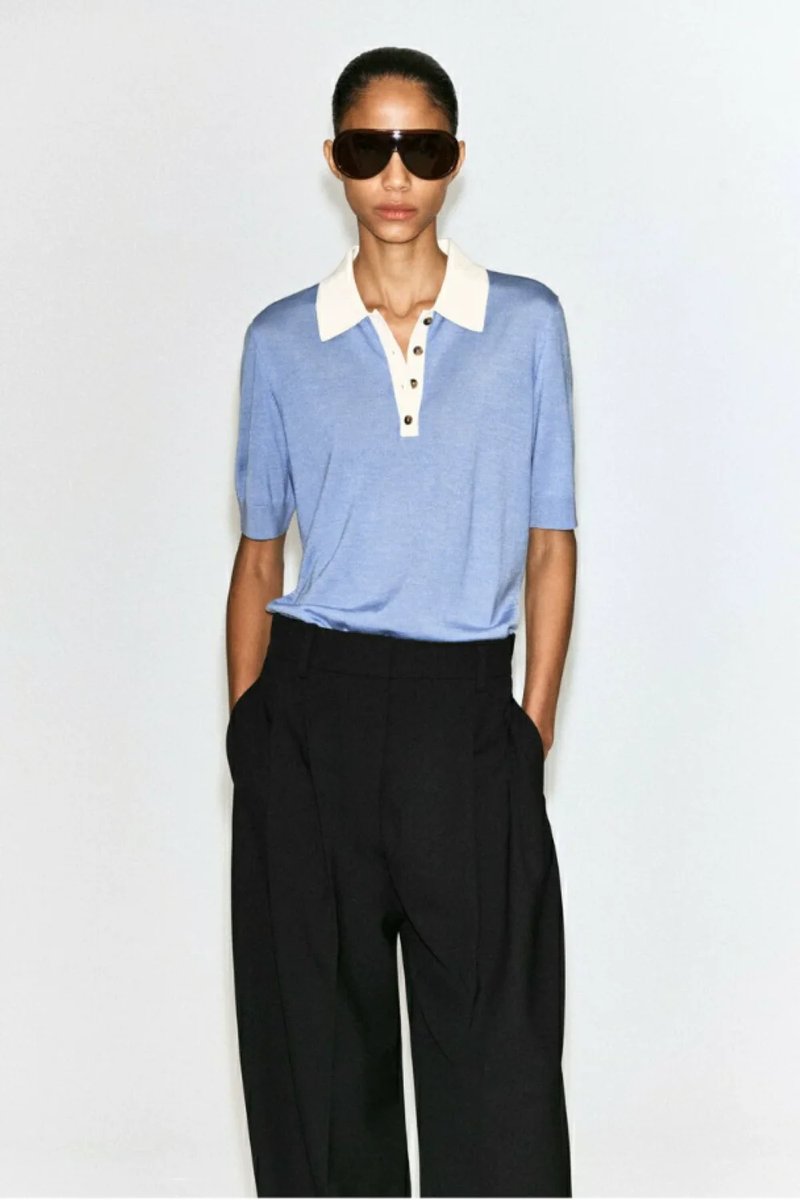 Women's Casual Blue Knitted Polo