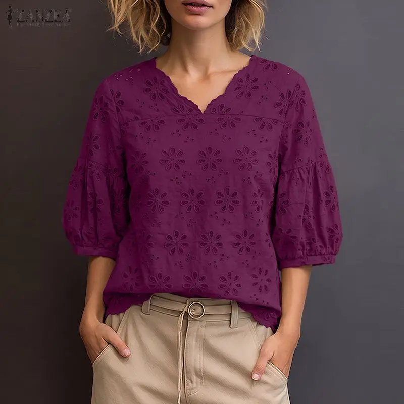 V-Neck Embroidered Summer Blouse