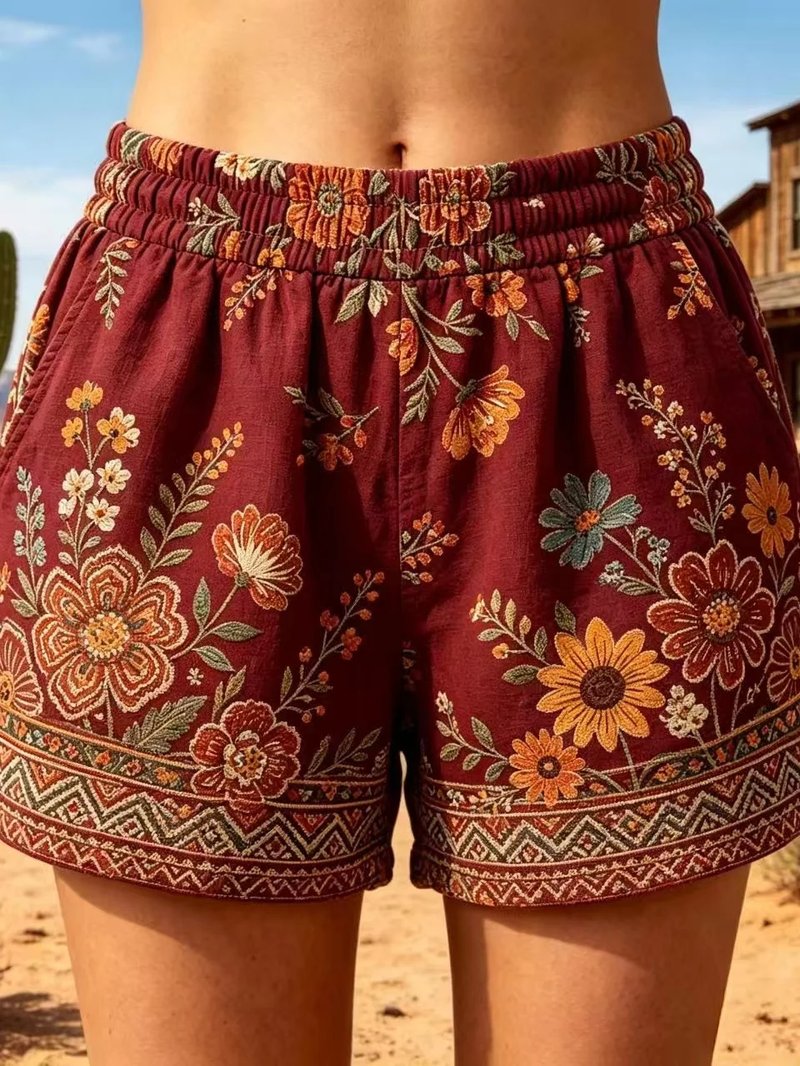 Bohemian Floral Wide Leg Beach Shorts