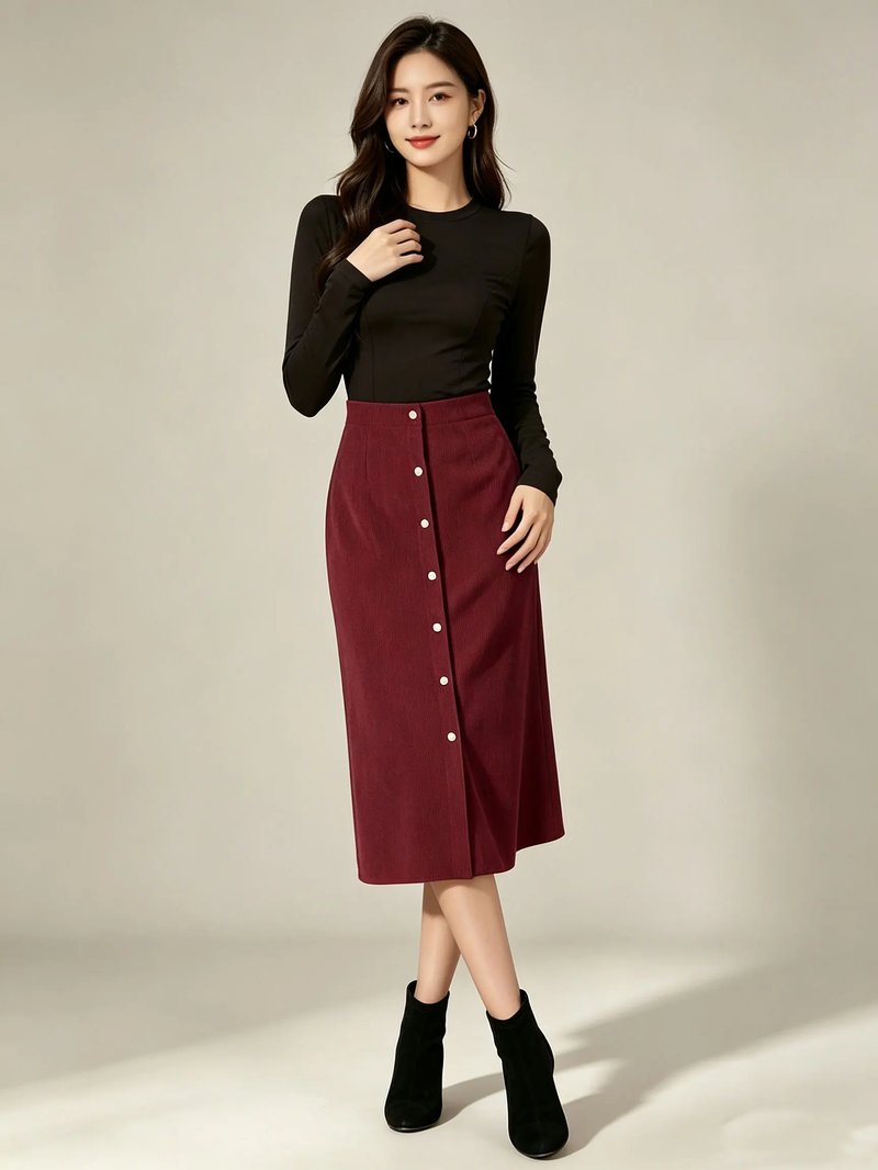 Elegant Burgundy Midi Skirt