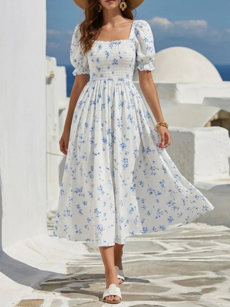 Elegant Square Neck Midi Dress
