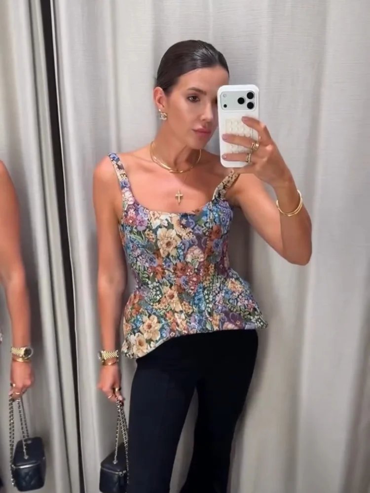 Floral Print Backless Sling Top
