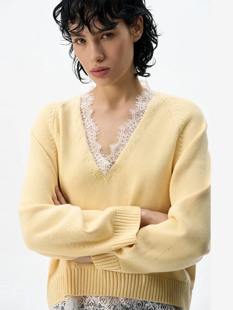 Chic V-Neck Lace Knit Sweater