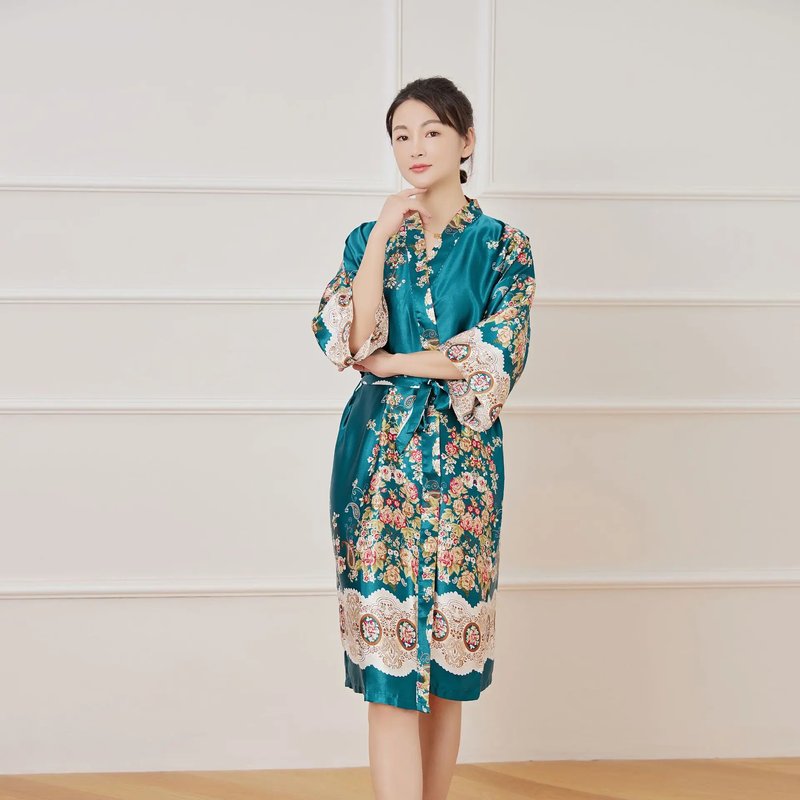 Floral Satin Kimono Robe