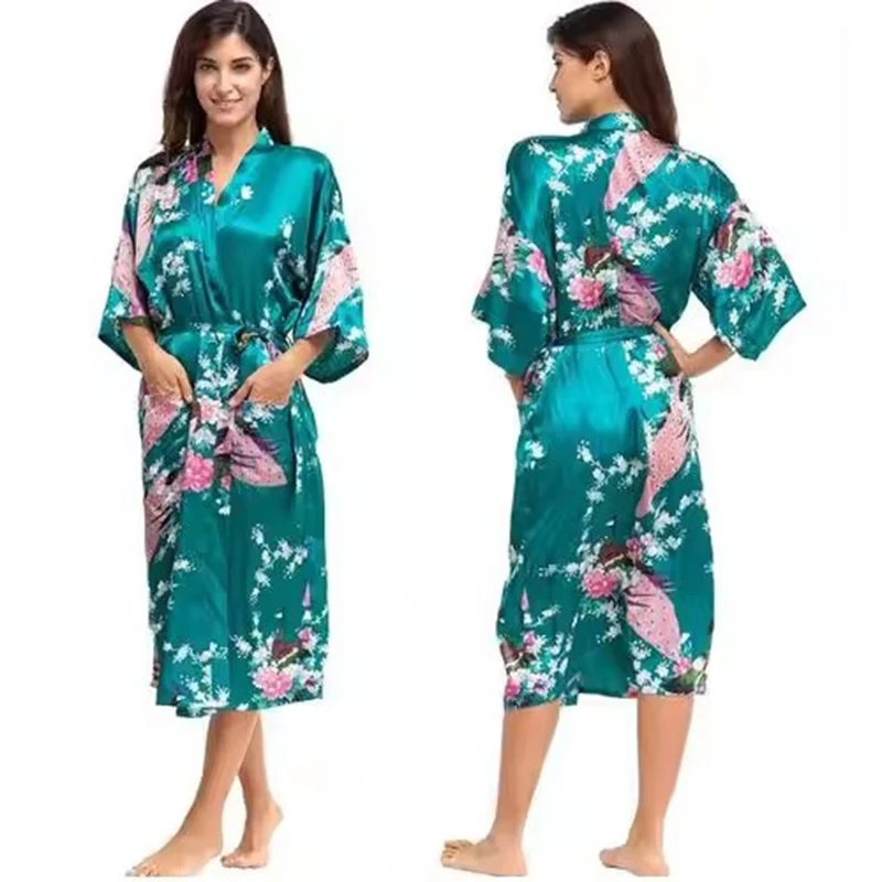 Elegant Floral Silk Bathrobe