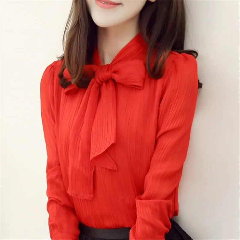 Elegant Bow Collar Chiffon Blouse