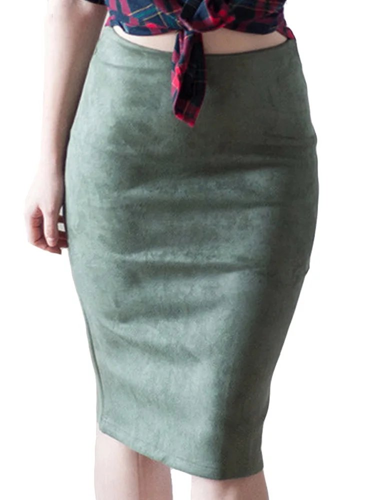 High-Waist Faux Suede Pencil Skirt