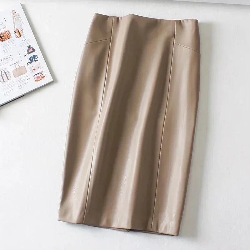 Chic PU Leather Midi Skirt