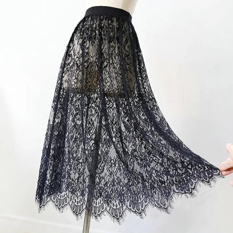 Elegant Mesh Lace Midi Skirt