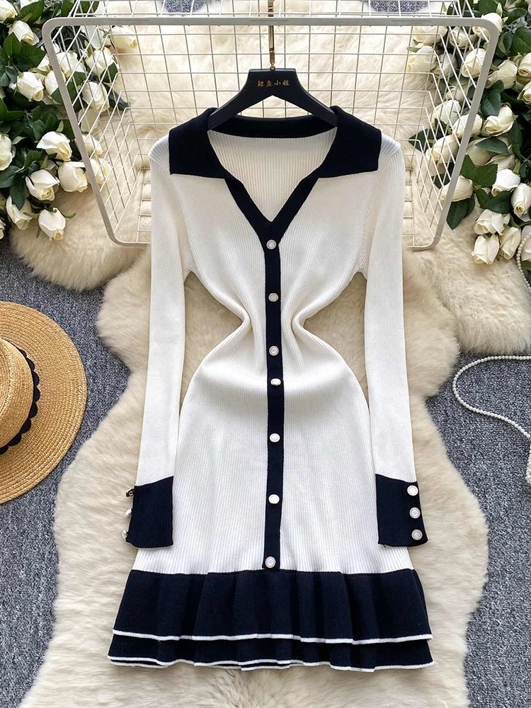 Chic Winter Knitted Polo Dress