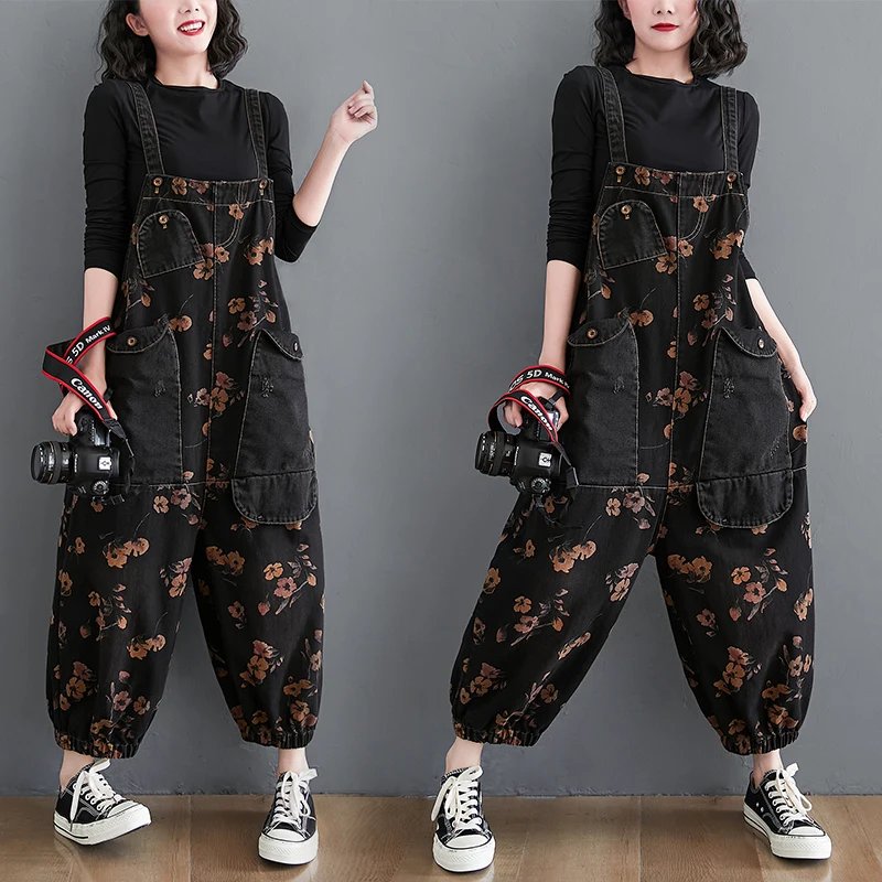Casual Black Denim Jumpsuit