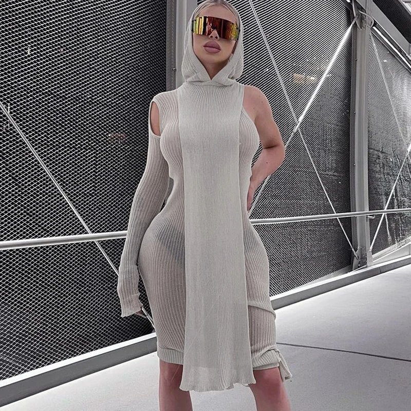 Asymmetric Midi Dress with Hood