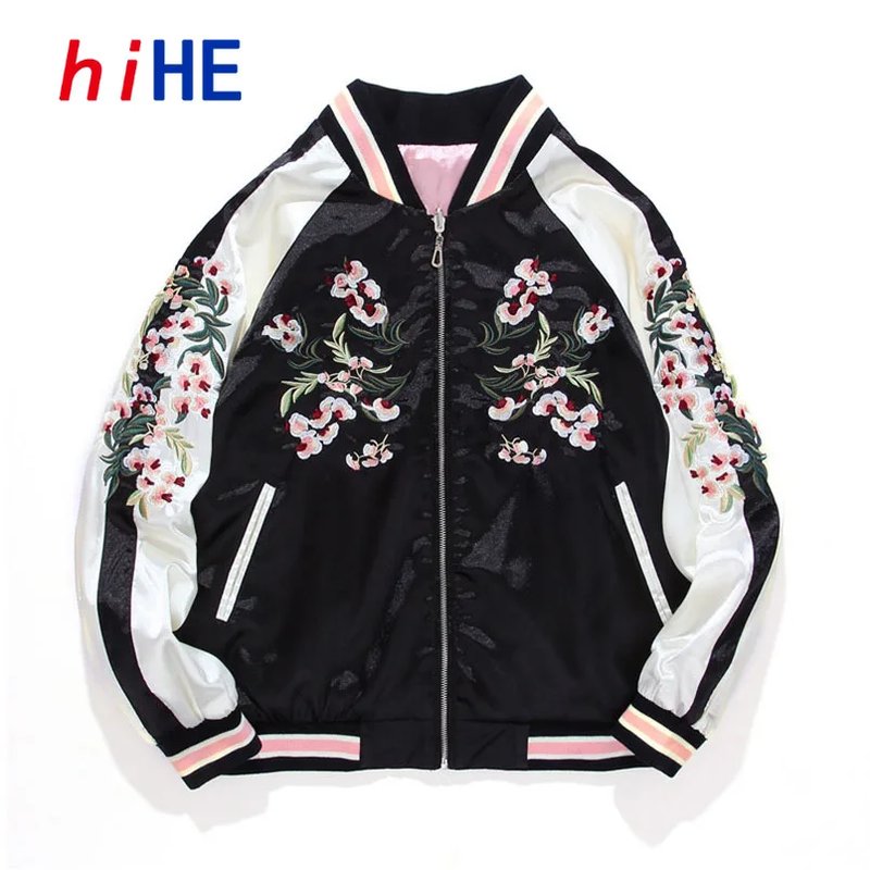Embroidered Satin Baseball Jacket