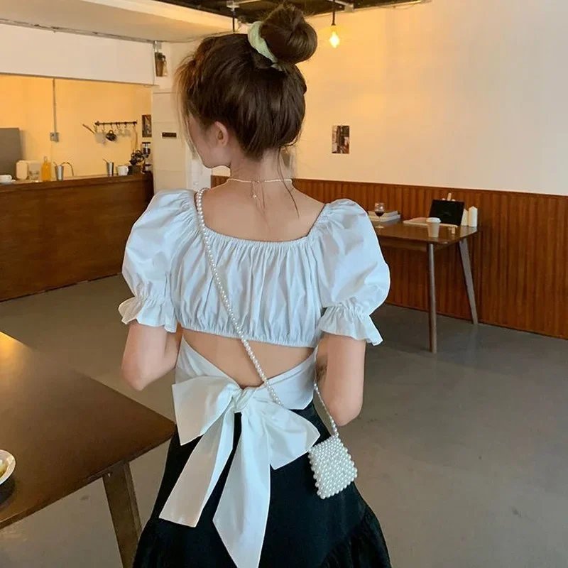 Chic Summer Cropped Puff Sleeve Top