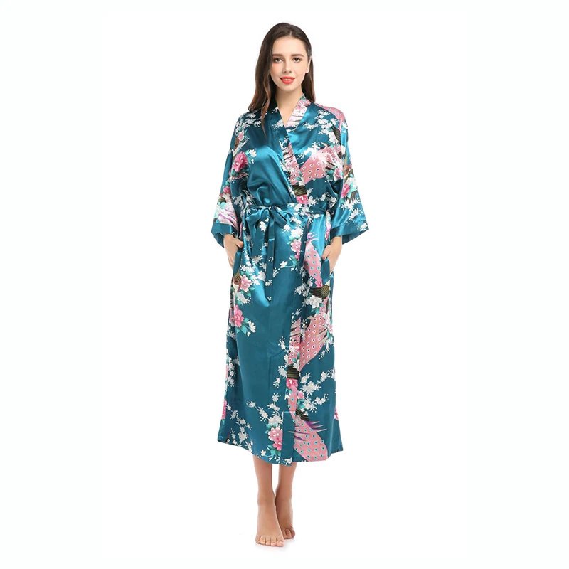 Floral Silk Satin Kimono Robe