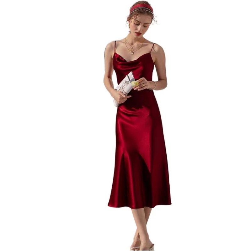 Elegant Burgundy Satin Slip Dress