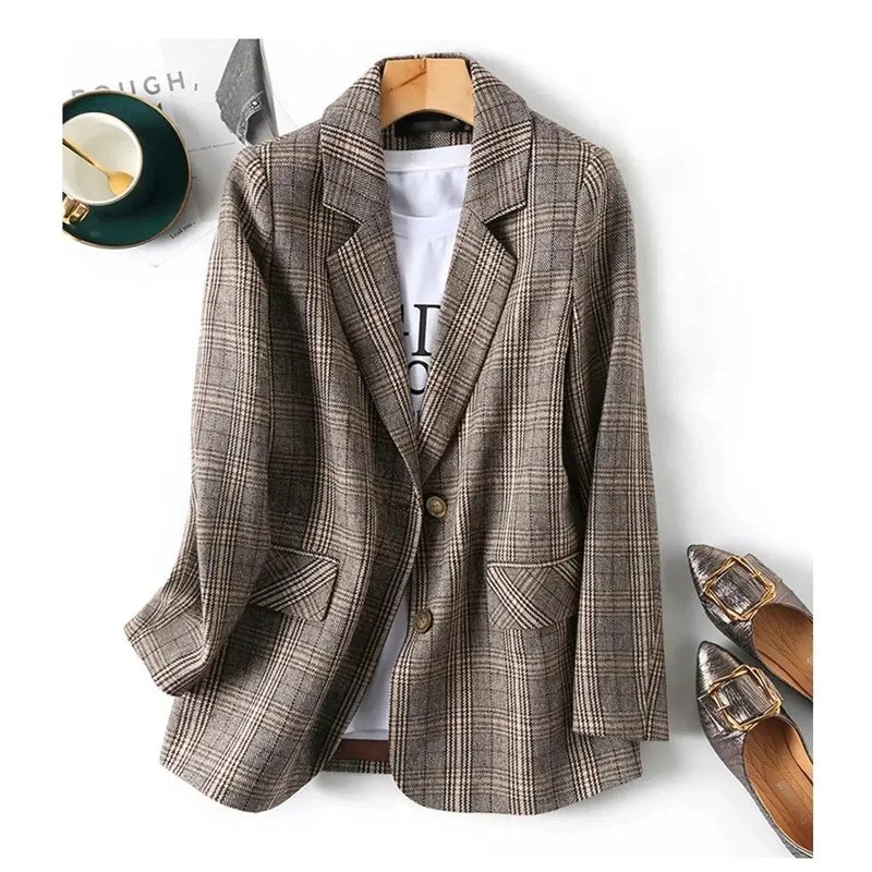 Vintage Plaid Blazer for Women