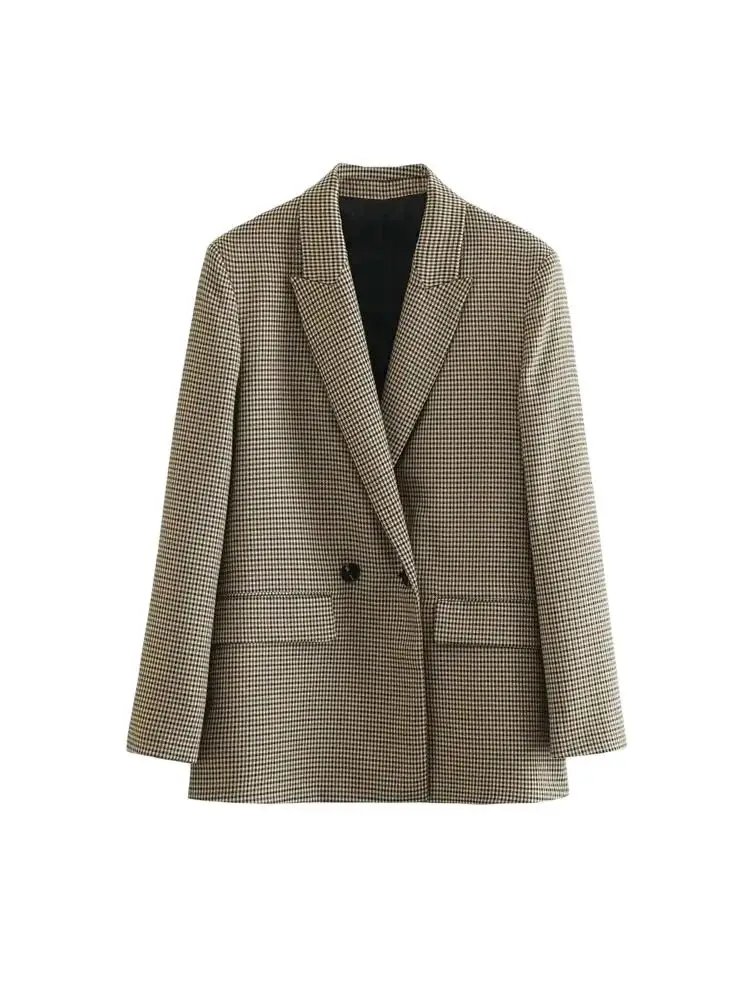 Chic Plaid Double Breasted Blazer