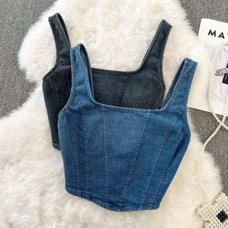 Chic Vintage Denim Crop Top